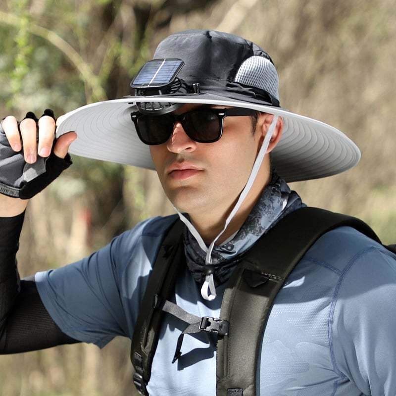 2025 BreezeTop™ Wide Brim Solar Fan Outdoor Fishing Hat-Solar & USB Charging