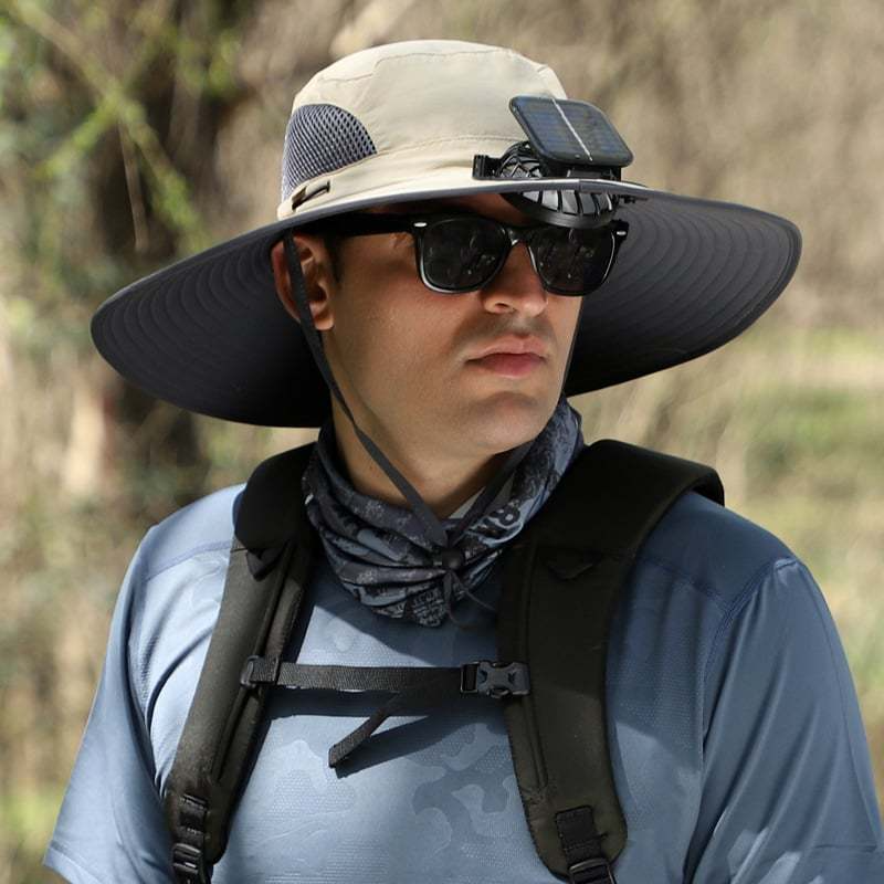 2025 BreezeTop™ Wide Brim Solar Fan Outdoor Fishing Hat-Solar & USB Charging