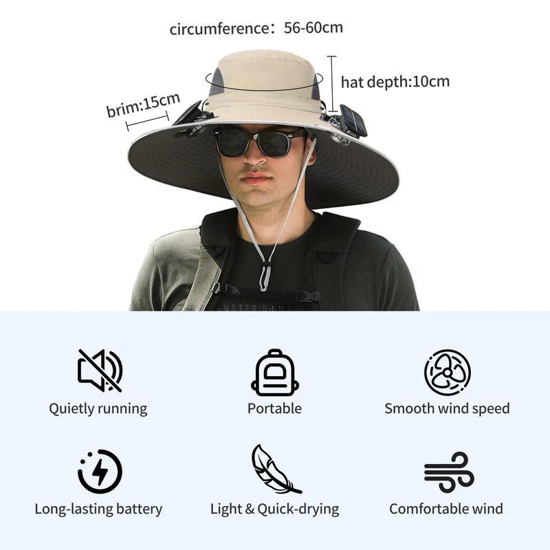 2025 BreezeTop™ Wide Brim Solar Fan Outdoor Fishing Hat-Solar & USB Charging