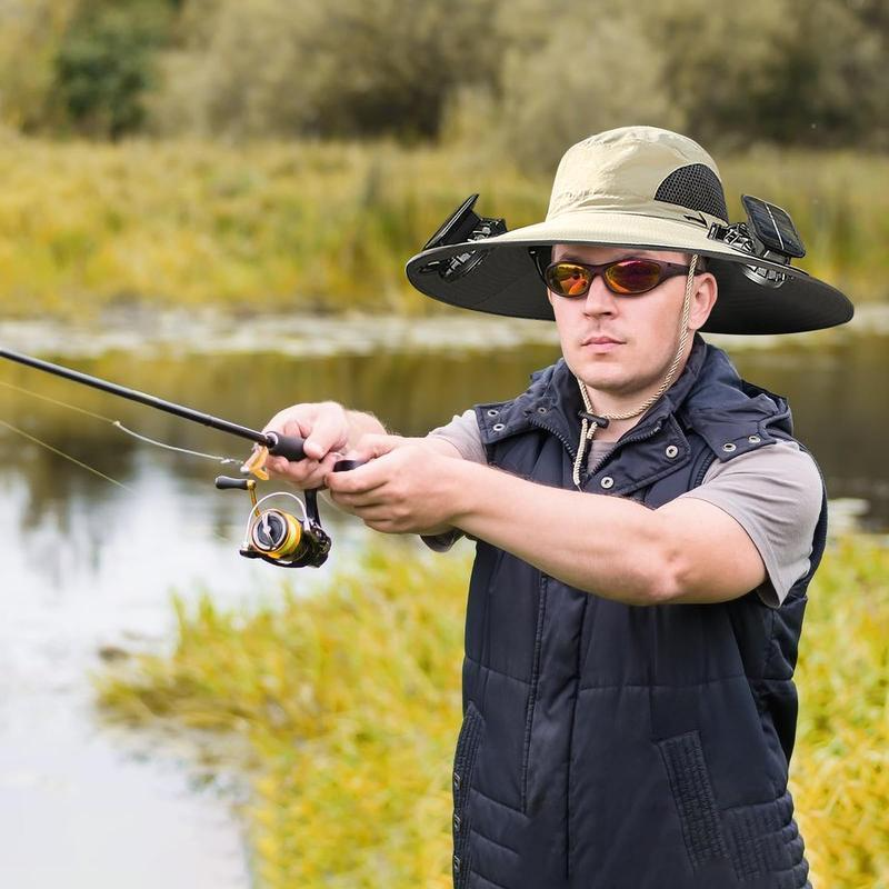 2025 BreezeTop™ Wide Brim Solar Fan Outdoor Fishing Hat-Solar & USB Charging