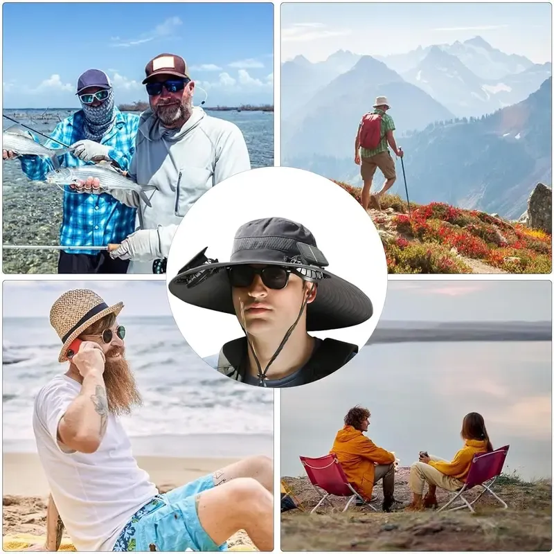 2025 BreezeTop™ Wide Brim Solar Fan Outdoor Fishing Hat-Solar & USB Charging