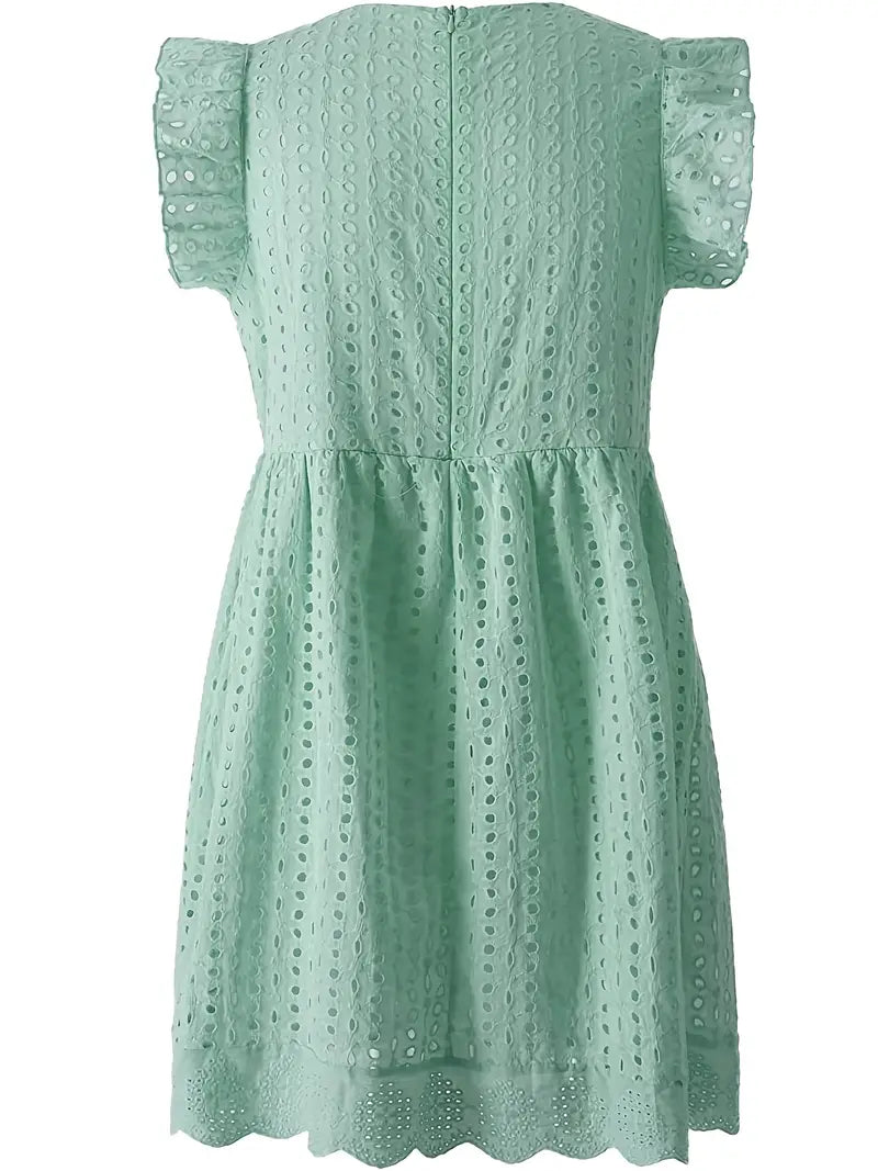 On This Week Sale OFF 50%🔥2023 Lace Contrast Ruffle Trapeze Dress, Cut Out V-neck Sleeveless Waist Summer Going Out Dresses