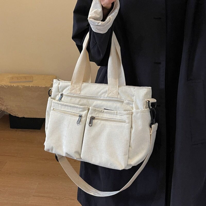 Premium Solid Color Corduroy Tote Bag