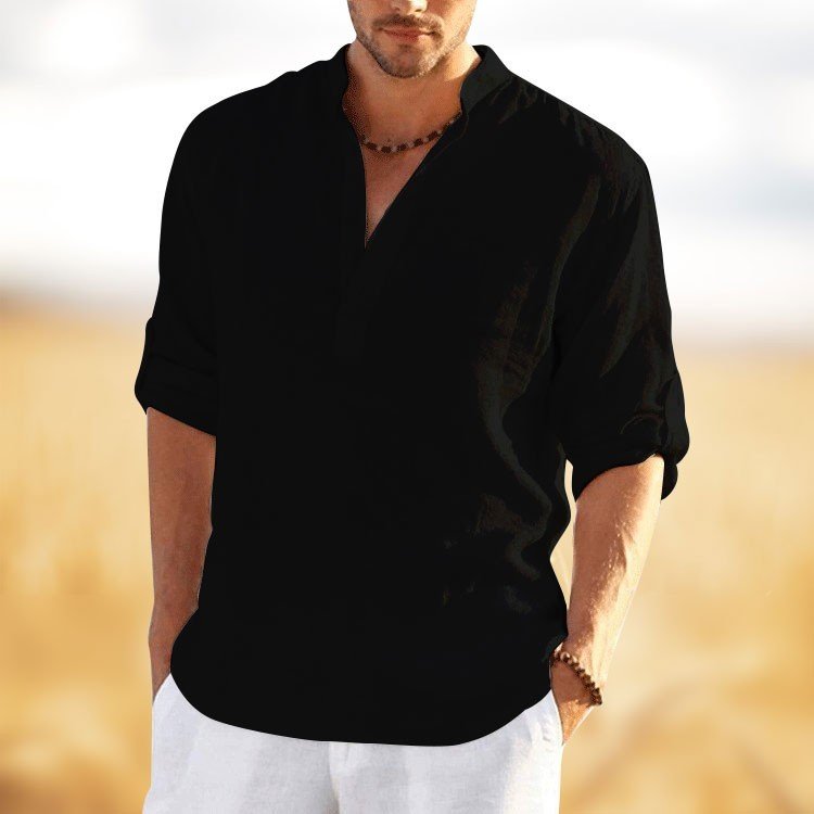 Men's Cotton Linen Henley Shirt