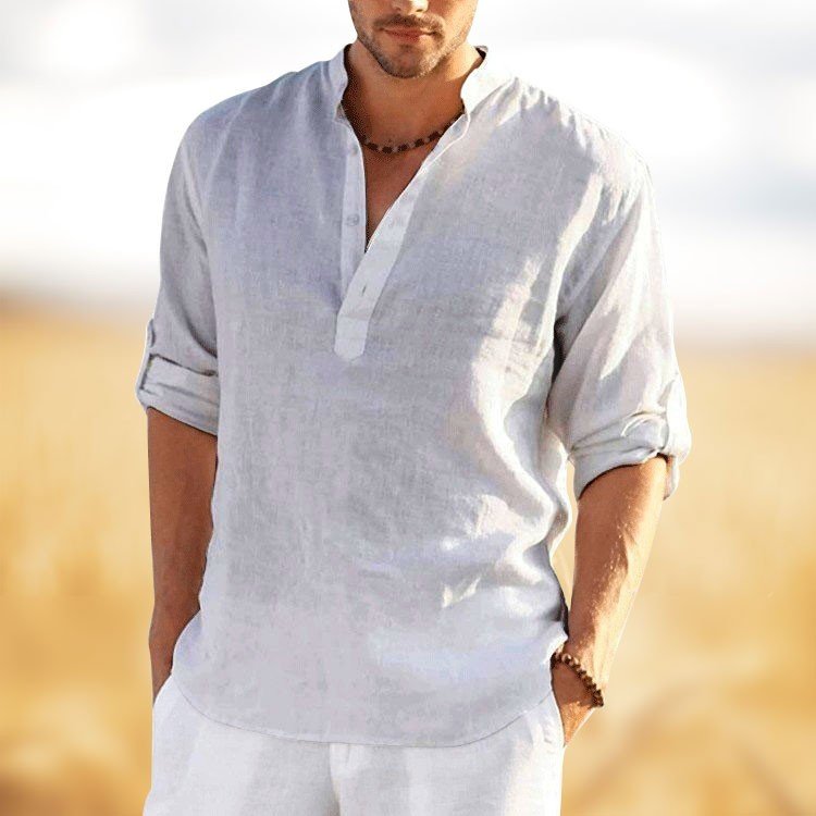 Men's Cotton Linen Henley Shirt