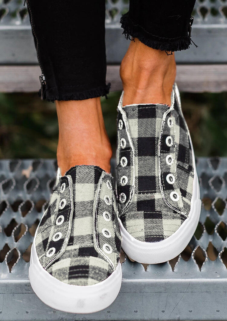 Plaid Slip-On Round Toe Flat Sneakers