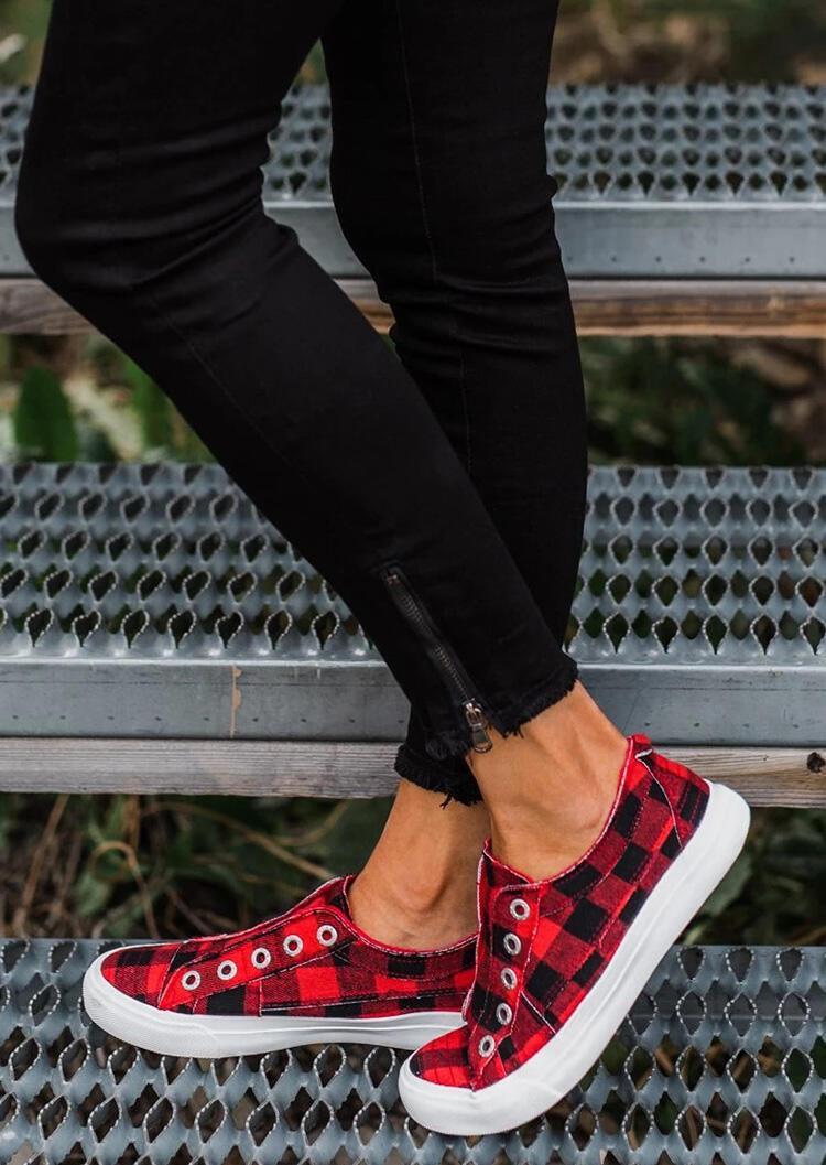 Plaid Slip-On Round Toe Flat Sneakers