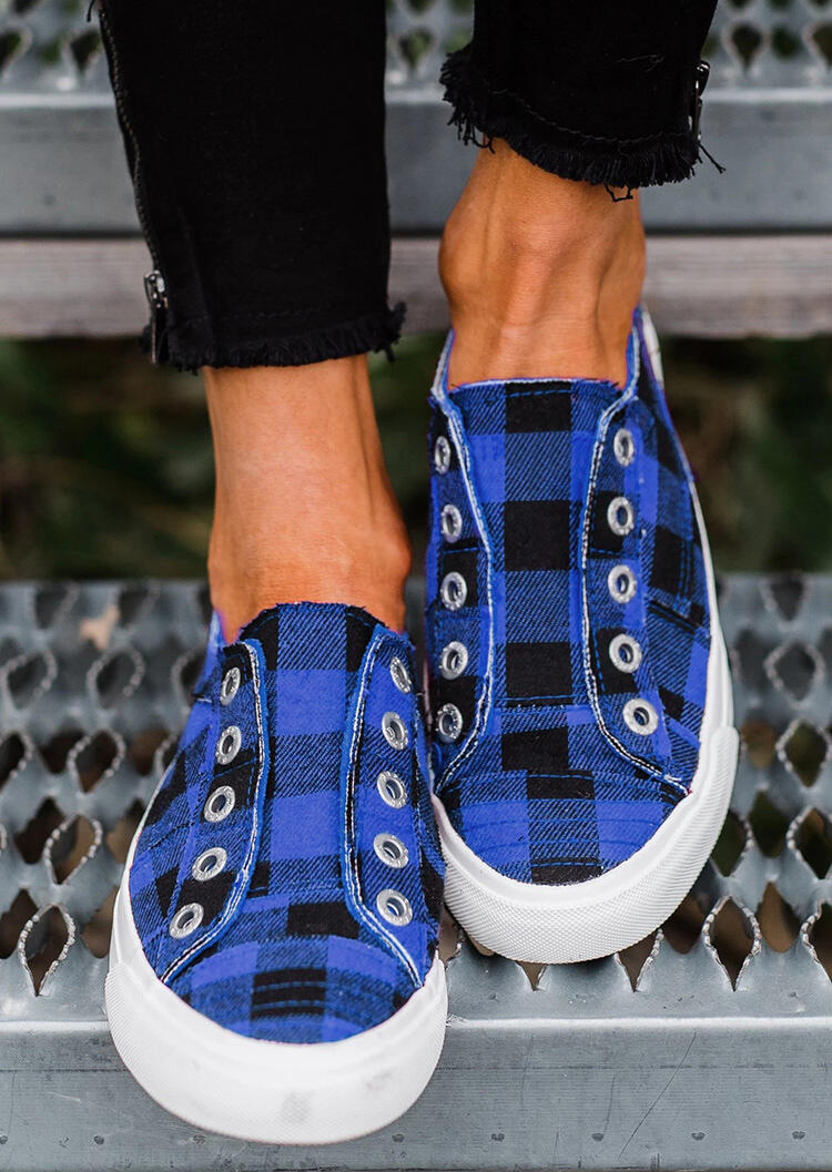 Plaid Slip-On Round Toe Flat Sneakers