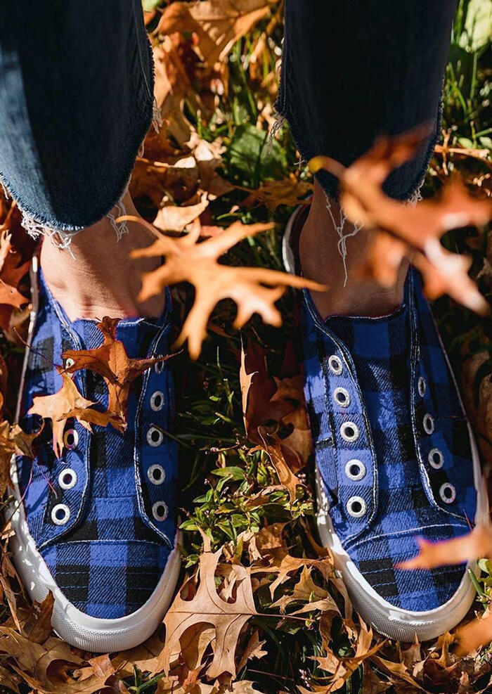 Plaid Slip-On Round Toe Flat Sneakers