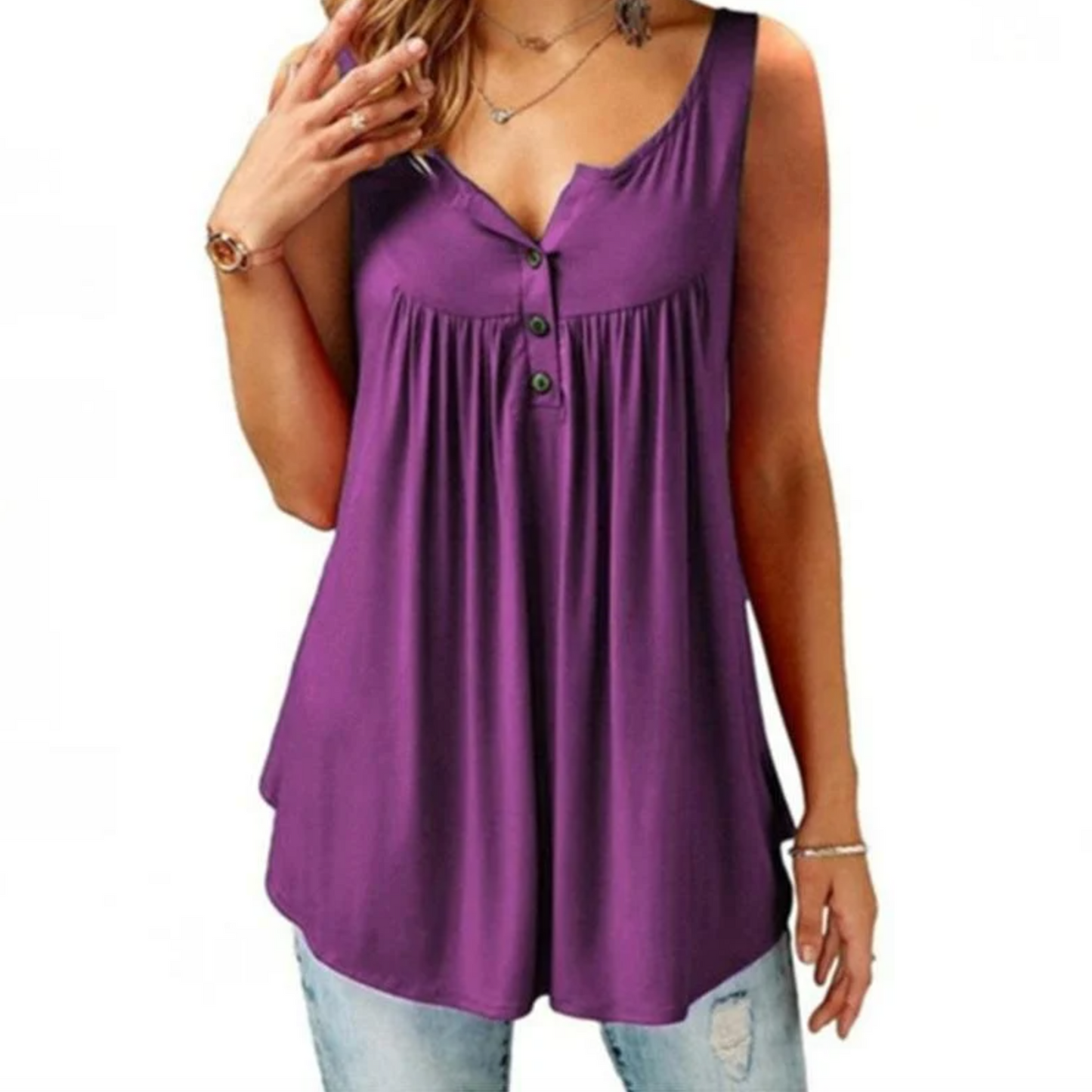 Comfy Loose Button Sleeveless Tank Top For Women