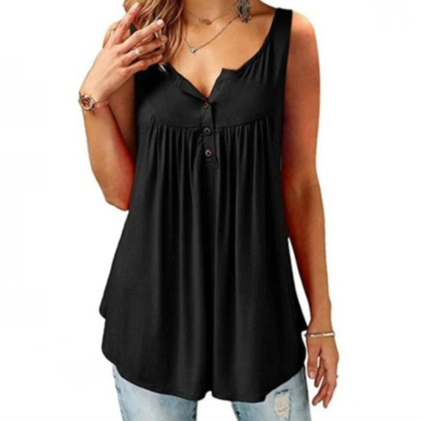 Comfy Loose Button Sleeveless Tank Top For Women