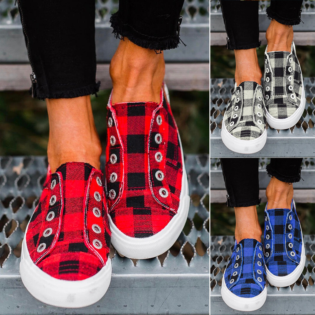 Plaid Slip-On Round Toe Flat Sneakers