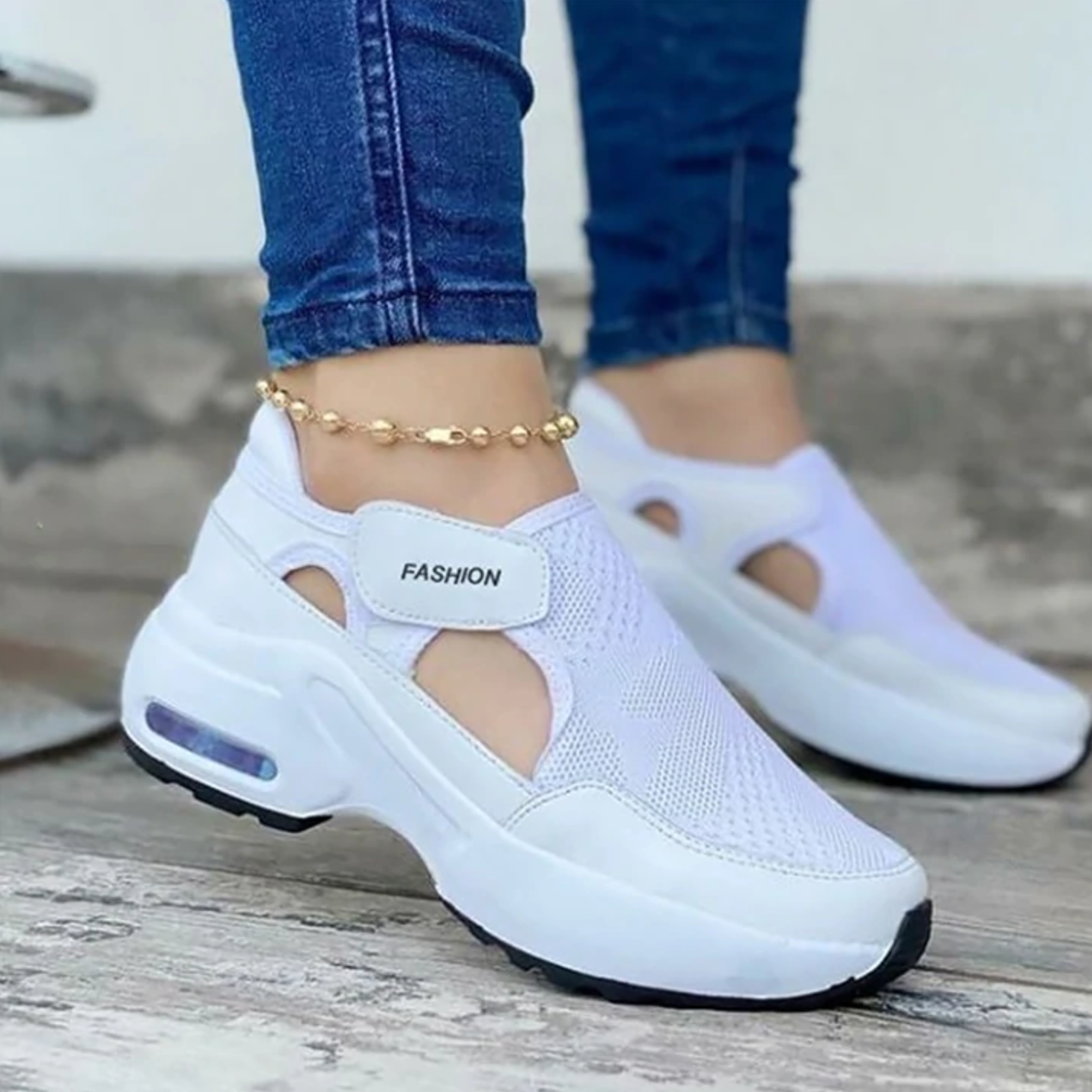 Women's Orthopedic Air Cushioned Sole Flying Velcro Sneakers