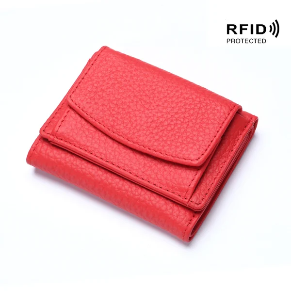 Women's Mini Leather Wallet, RFID Bloking Card Holder, Solid Coin Pockets, For Everyday