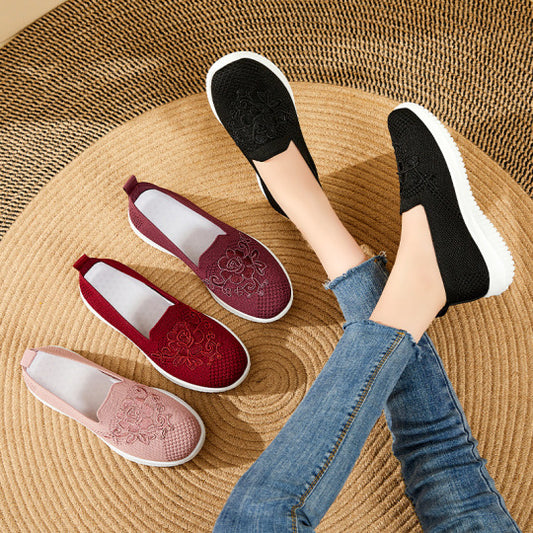 🔥Last Day 60% OFF - Women's Knitted Embroidery Sneakers, Lightweight Breathable Slip On Orthopedic Soft Sole Shoes