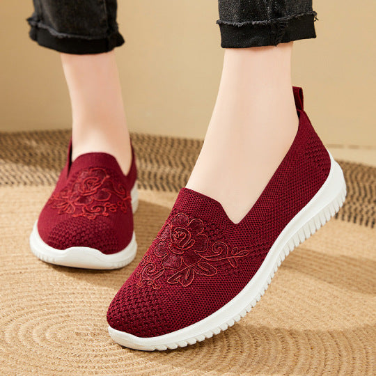 🔥Last Day 60% OFF-Women's Knitted Embroidery Sneakers,Lightweight Breathable Slip On Orthopedic Soft Sole Shoes