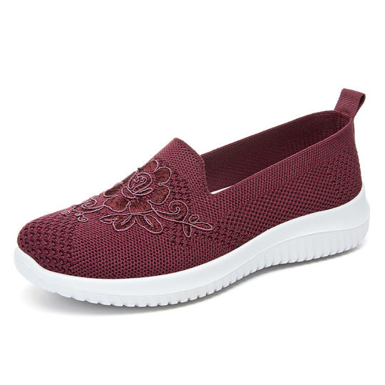 🔥Last Day 60% OFF-Women's Knitted Embroidery Sneakers,Lightweight Breathable Slip On Orthopedic Soft Sole Shoes