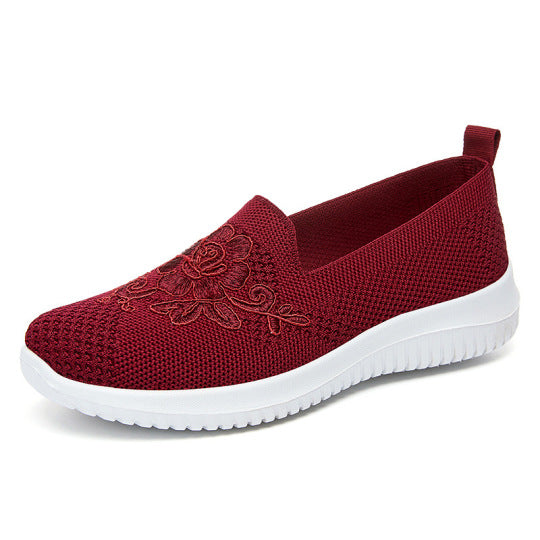 🔥Last Day 60% OFF-Women's Knitted Embroidery Sneakers,Lightweight Breathable Slip On Orthopedic Soft Sole Shoes