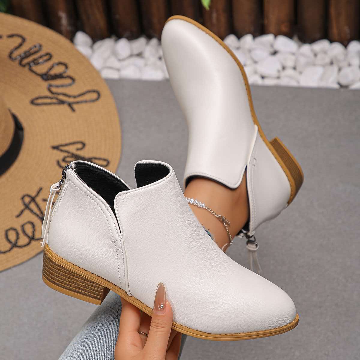 VStep™ Women’s Low-Heel Ankle Boots – Easy Zip & Everyday Style