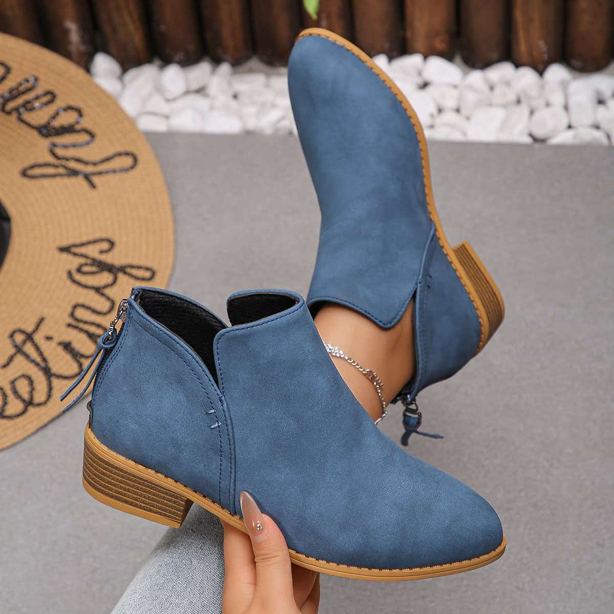 VStep™ Women’s Low-Heel Ankle Boots – Easy Zip & Everyday Style