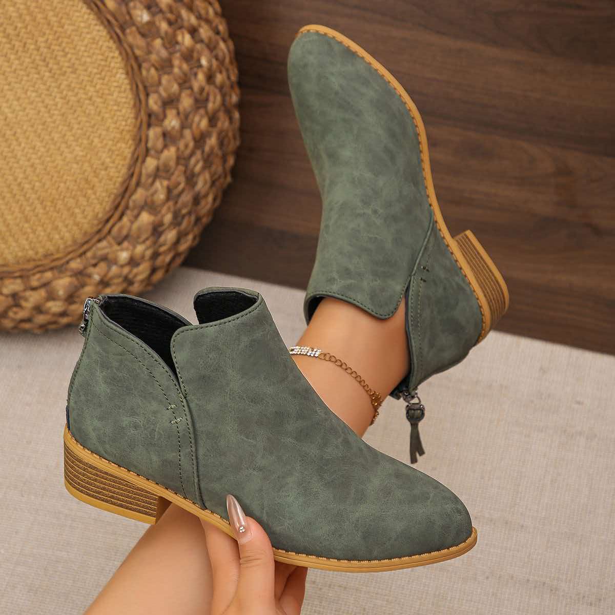 VStep™ Women’s Low-Heel Ankle Boots – Easy Zip & Everyday Style