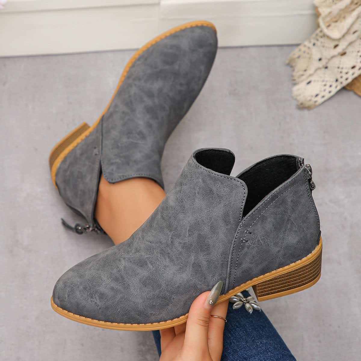 VStep™ Women’s Low-Heel Ankle Boots – Easy Zip & Everyday Style