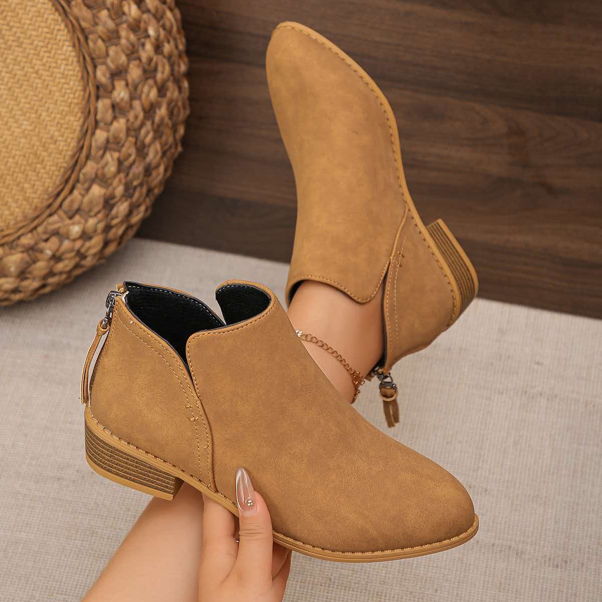 VStep™ Women’s Low-Heel Ankle Boots – Easy Zip & Everyday Style