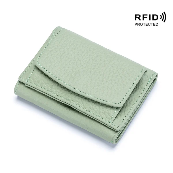 Women's Mini Leather Wallet, RFID Bloking Card Holder, Solid Coin Pockets, For Everyday