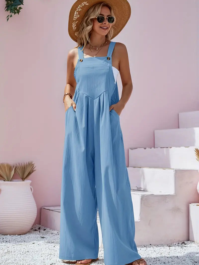 Casual Button Front Overall Jumpsuit for Women