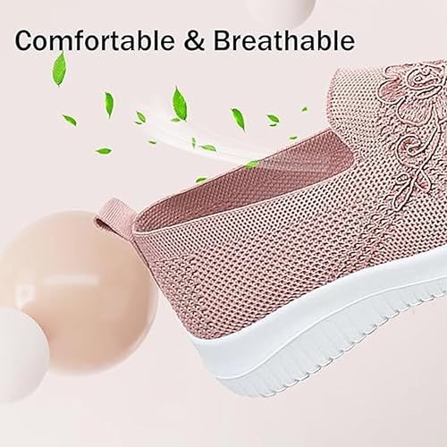 🔥Last Day 60% OFF-Women's Knitted Embroidery Sneakers,Lightweight Breathable Slip On Orthopedic Soft Sole Shoes