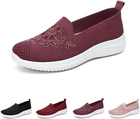 🔥Last Day 60% OFF-Women's Knitted Embroidery Sneakers,Lightweight Breathable Slip On Orthopedic Soft Sole Shoes