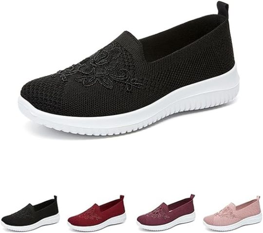 🔥Last Day 60% OFF-Women's Knitted Embroidery Sneakers,Lightweight Breathable Slip On Orthopedic Soft Sole Shoes