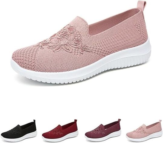 🔥Last Day 60% OFF-Women's Knitted Embroidery Sneakers,Lightweight Breathable Slip On Orthopedic Soft Sole Shoes