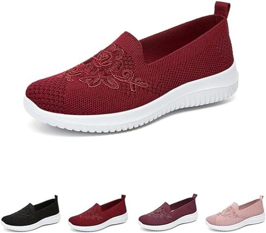 🔥Last Day 60% OFF-Women's Knitted Embroidery Sneakers,Lightweight Breathable Slip On Orthopedic Soft Sole Shoes