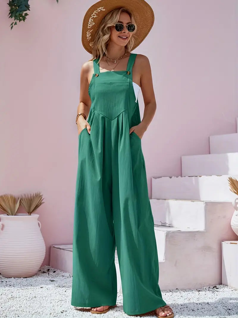 Casual Button Front Overall Jumpsuit for Women