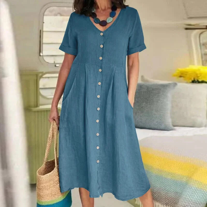 Solid Color Loose High Waist Cotton Linen Dress