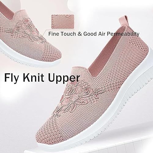 🔥Last Day 60% OFF-Women's Knitted Embroidery Sneakers,Lightweight Breathable Slip On Orthopedic Soft Sole Shoes