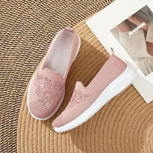 🔥Last Day 60% OFF-Women's Knitted Embroidery Sneakers,Lightweight Breathable Slip On Orthopedic Soft Sole Shoes