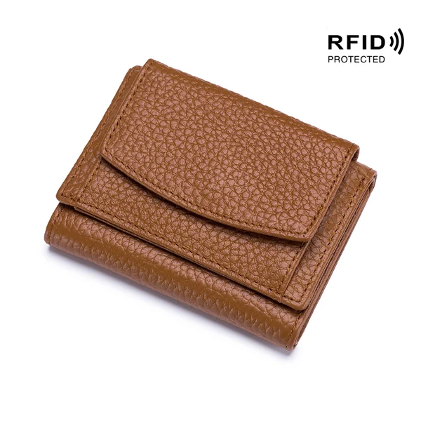 Women's Mini Leather Wallet, RFID Bloking Card Holder, Solid Coin Pockets, For Everyday