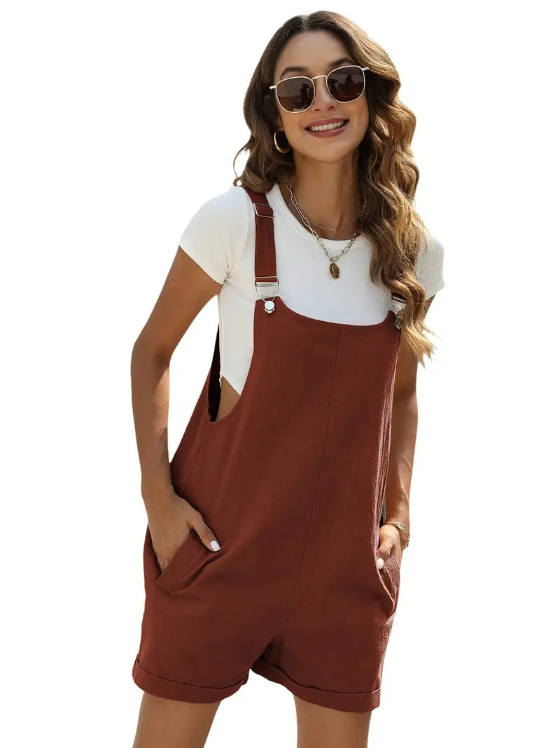 Women's Comfy Sleeveless Jumpsuit with Pockets - Solid Cami, Short Length