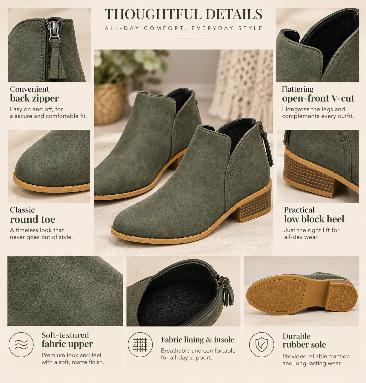 VStep™ Women’s Low-Heel Ankle Boots – Easy Zip & Everyday Style