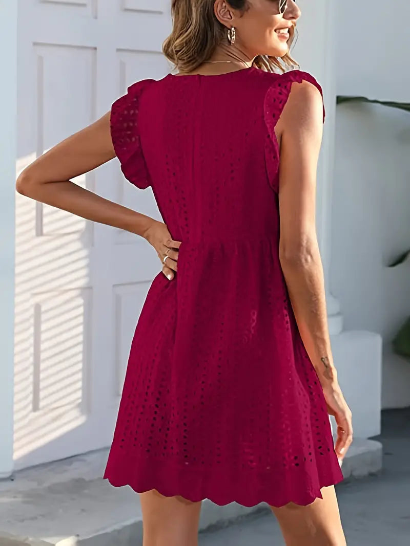 On This Week Sale OFF 50%🔥2023 Lace Contrast Ruffle Trapeze Dress, Cut Out V-neck Sleeveless Waist Summer Going Out Dresses