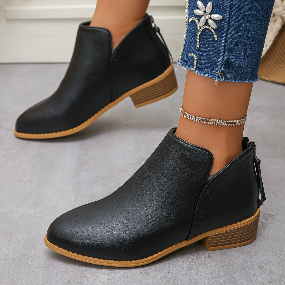 VStep™ Women’s Low-Heel Ankle Boots – Easy Zip & Everyday Style
