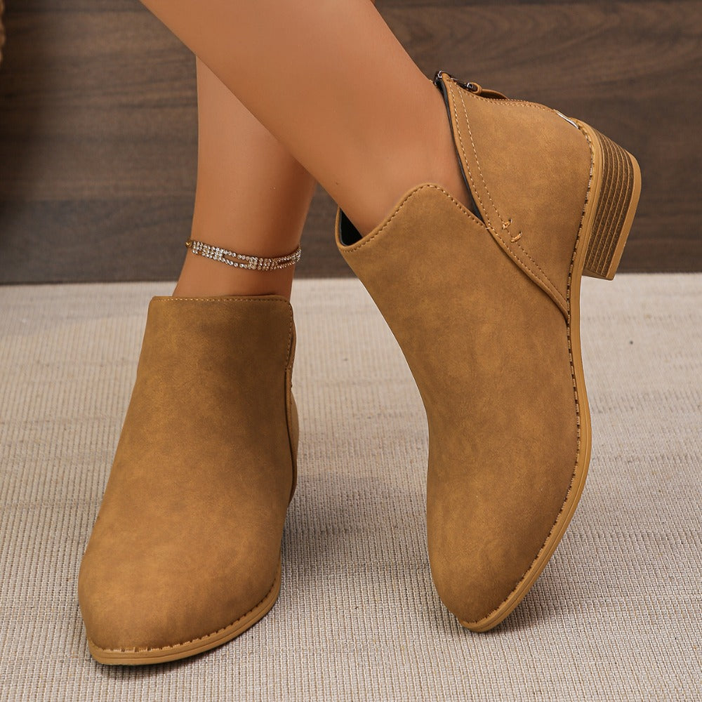 VStep™ Women’s Low-Heel Ankle Boots – Easy Zip & Everyday Style