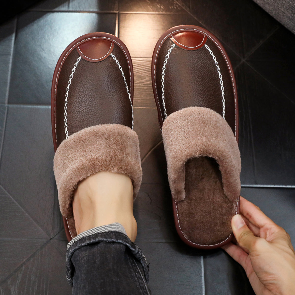 🔥 Men's Warm Arch Support Slippers – Non-Slip Comfort for Tired Feet