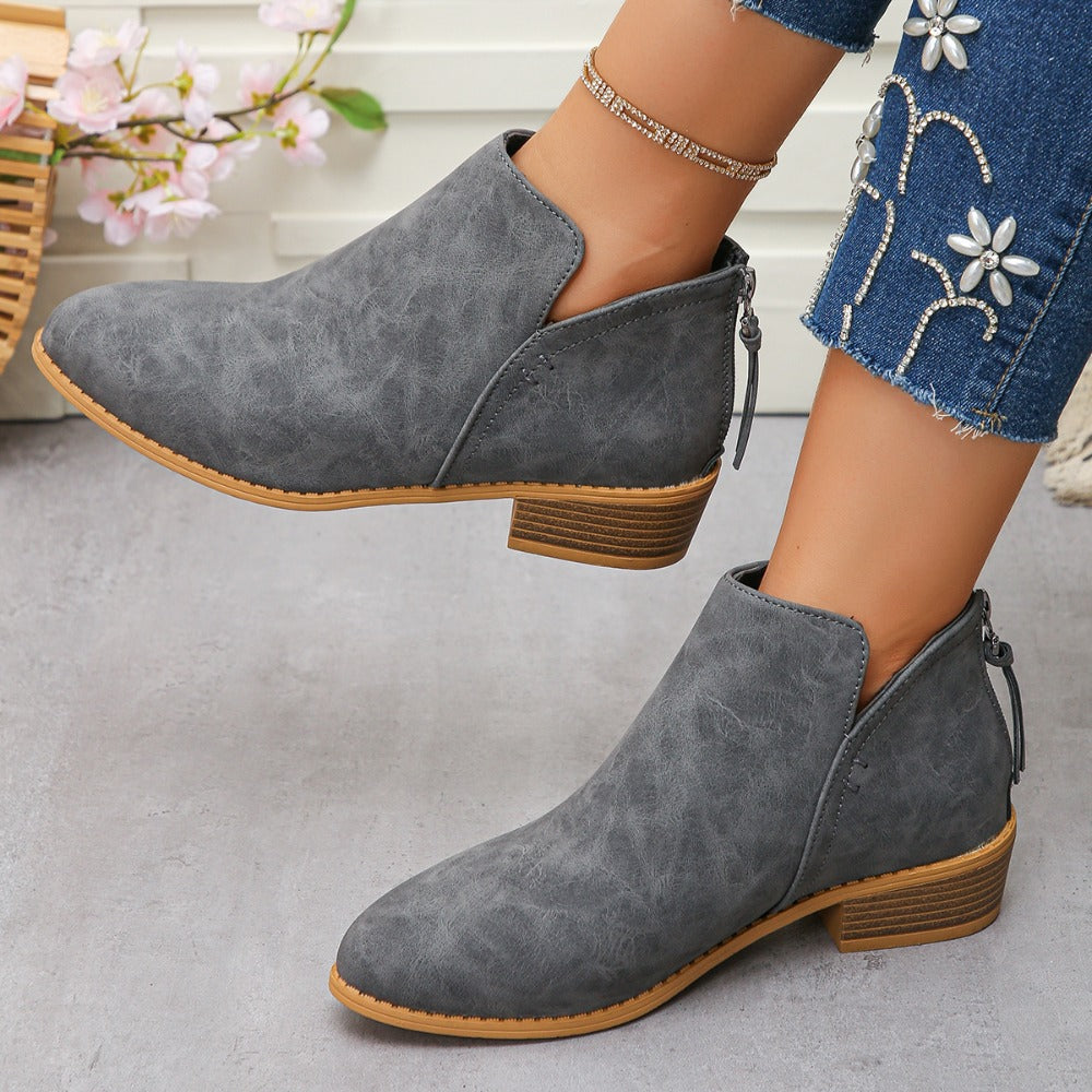 VStep™ Women’s Low-Heel Ankle Boots – Easy Zip & Everyday Style