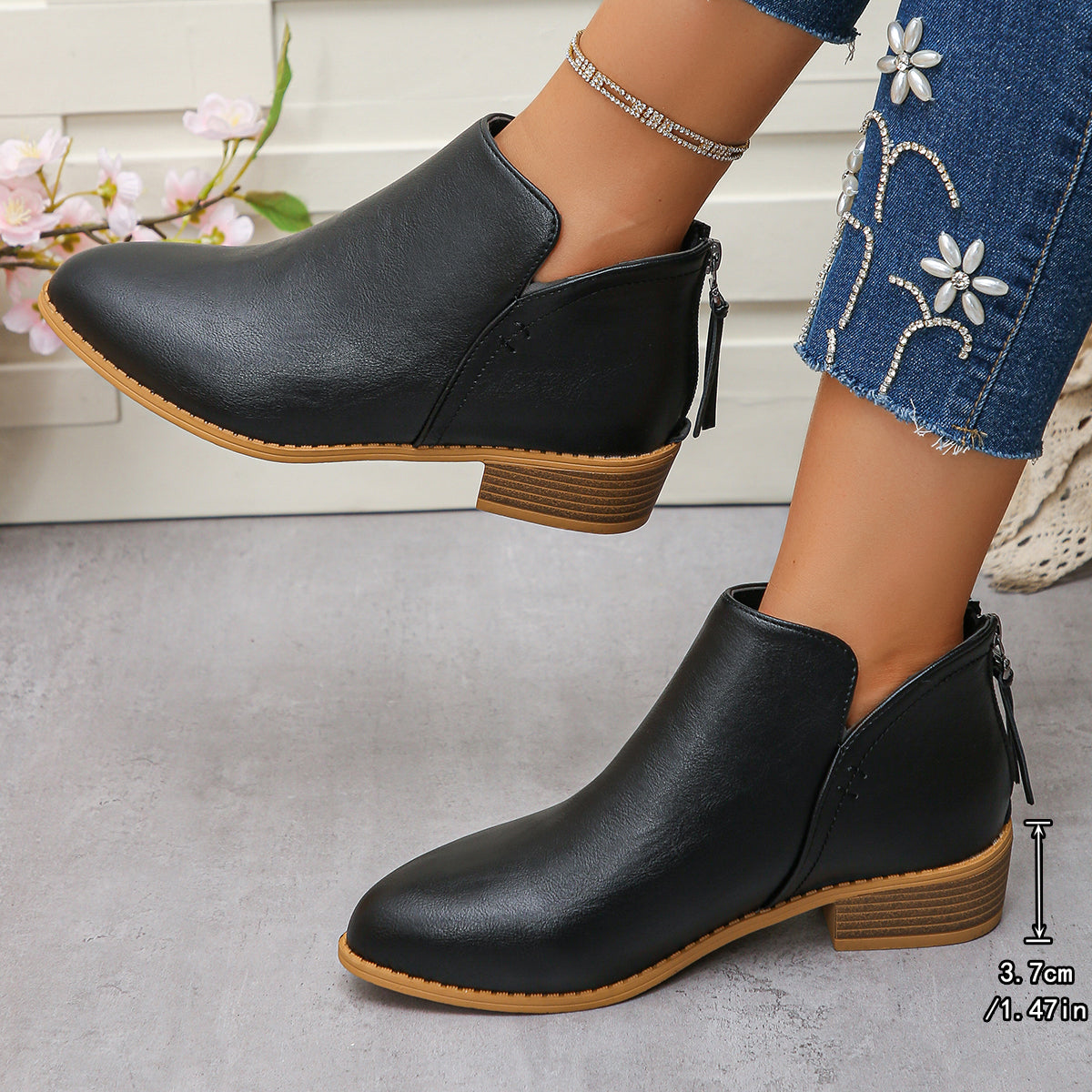 VStep™ Women’s Low-Heel Ankle Boots – Easy Zip & Everyday Style