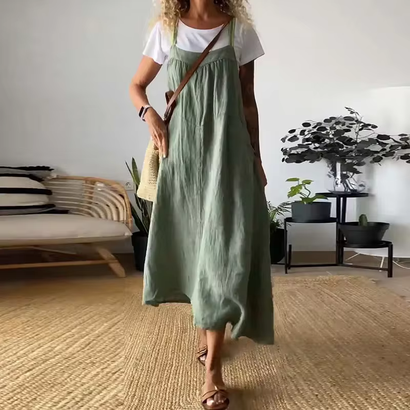 Women's Simple Cotton Linen Sling Dress🔥