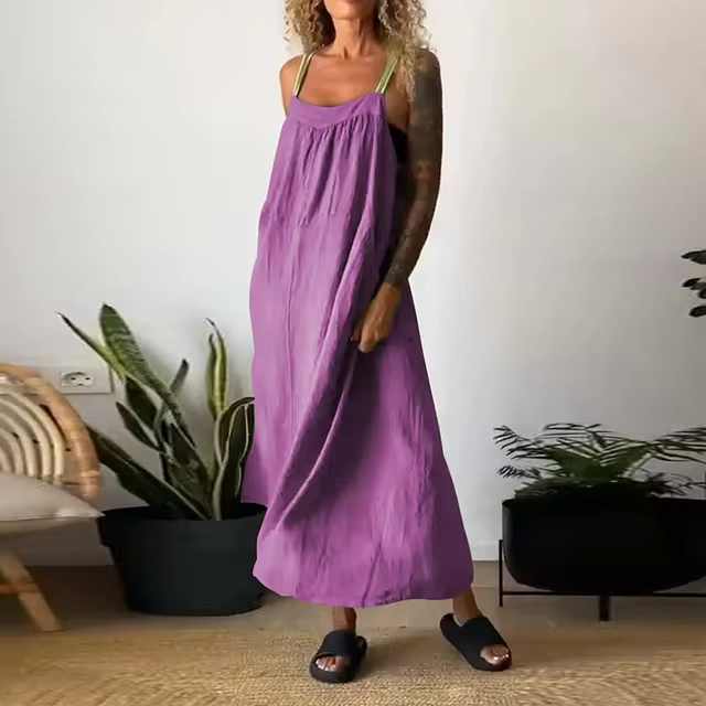 Women's Simple Cotton Linen Sling Dress🔥