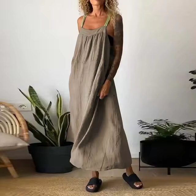 Women's Simple Cotton Linen Sling Dress🔥